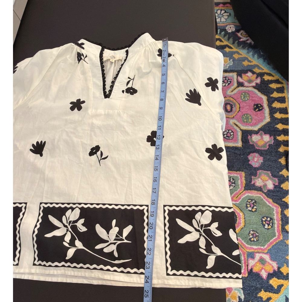 Entro Blouse Black White Floral V-Neck Boho Bohemian Long Sleeve Classy‎ Medium - Picture 15 of 15